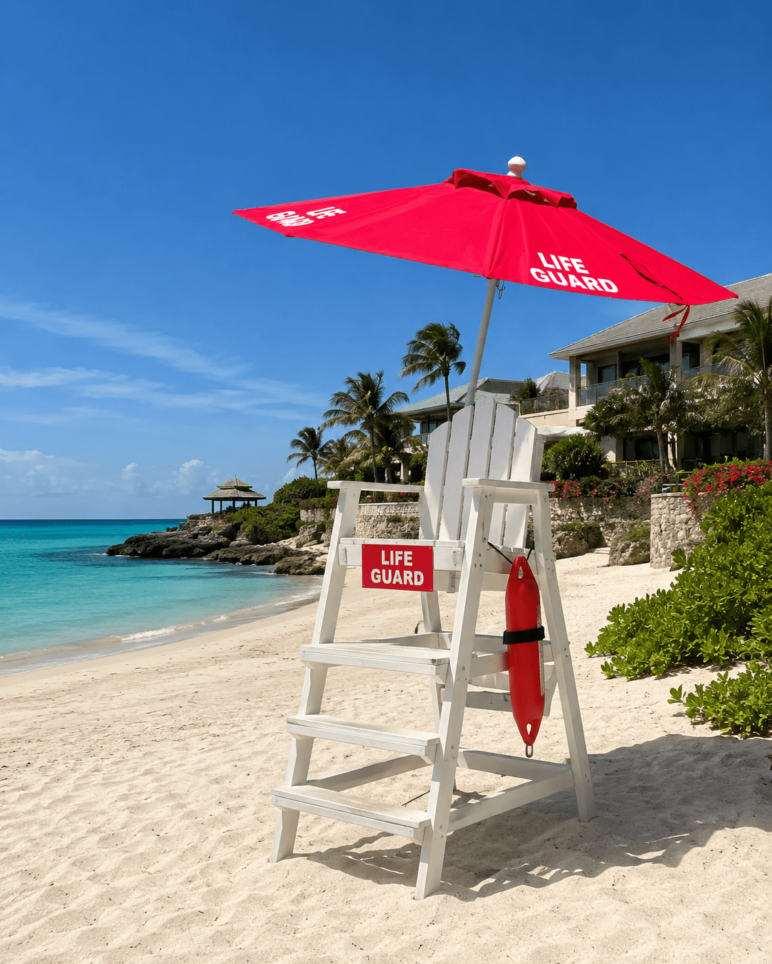 Tilt the Pole umbrella installation at a resort beach
